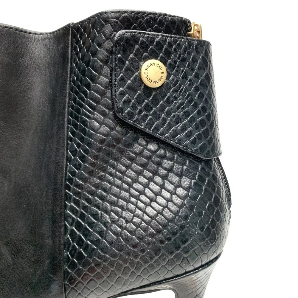 Cole‎ Haan Grand.Os Claremont Black and Smooth Embossed Leather Booties